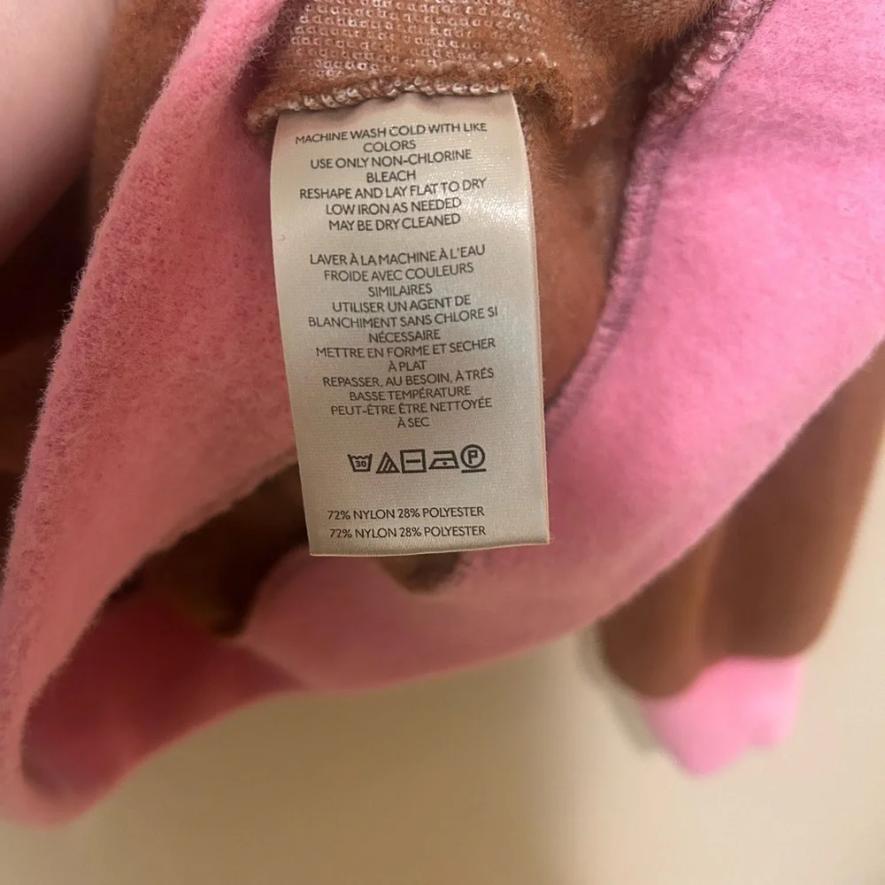 Maeve Anthropologie Brown Plush Oversized Crewneck Sweater w/ Pink Trim Size XS